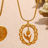 18K Gold-Plated Stainless Steel Flower Pendant Necklace
