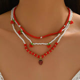 3 Piece Beaded Strawberry Necklace