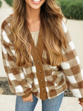 Checkered Sherpa Loose Knit Cardigan with Pockets