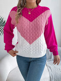 Color Block Cable Knit Sweater - Basic Style