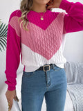 Color Block Cable Knit Sweater - Basic Style