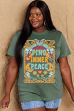 Graphic Cotton T-Shirt with “FIND INNER PEACE” print, casual style for positivity and comfort, inclusive full-size fit.