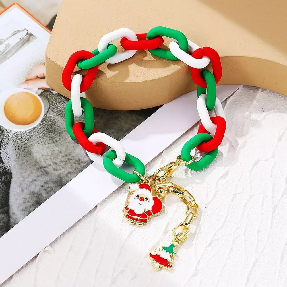 Christmas Festive Chain Link Bracelet with Santa Charm