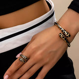 18K Gold-Plated Leopard Bypass Ring and Bracelet Jewelry Set