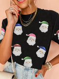 Christmas Santa Sequin Short Sleeve T Shirt