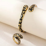 18K Gold-Plated Leopard Bypass Ring and Bracelet Jewelry Set