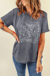 Cowgirl Boots OX Head Western Graphic Crewneck Tee
