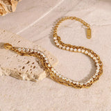 18K Gold-Plated Rhinestone Double Layered Bracelet