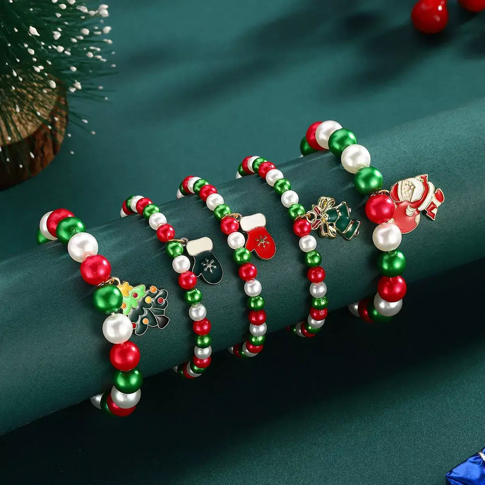 5 Piece Christmas Synthetic Pearl Bracelet
