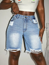 Distressed High Waist Frayed Hem Denim Shorts