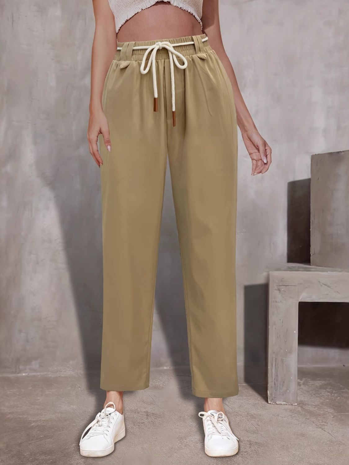 Tie Waist Straight Leg Pants