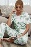 Shiny Tie-Dye Tee and Drawstring Waist Joggers Lounge Set