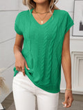 Cable-Knit V-Neck Short Sleeve Knit Top