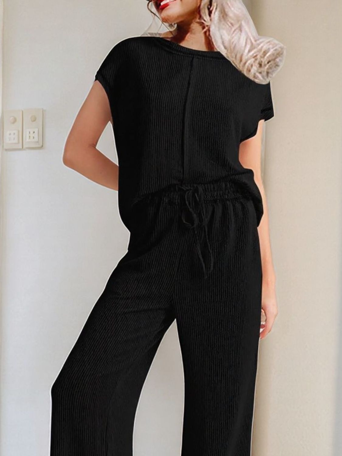 Ribbed Exposed Seam Top and Pants Set