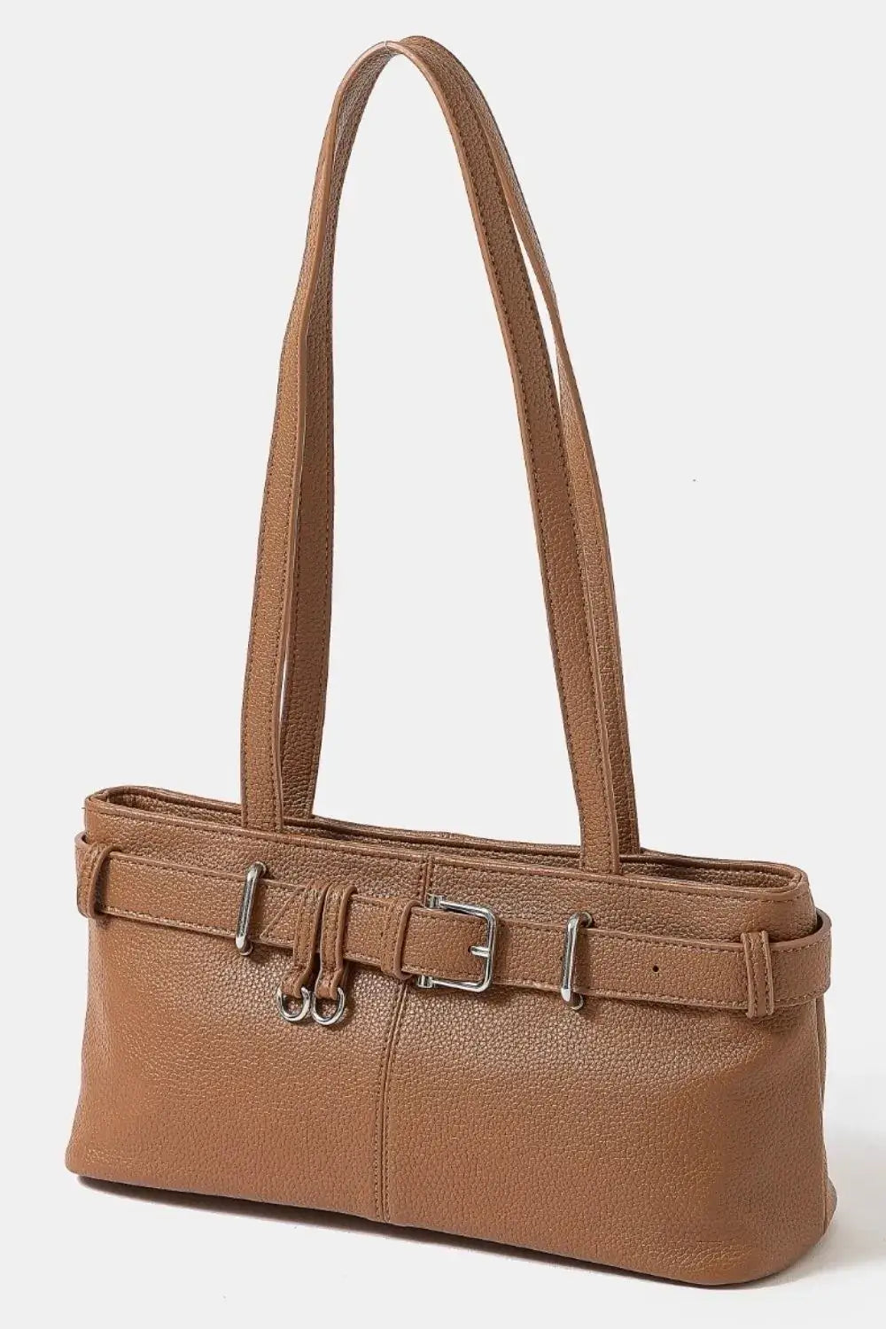 Fame Belt Strap Textured Faux Leather Shoulder Bag