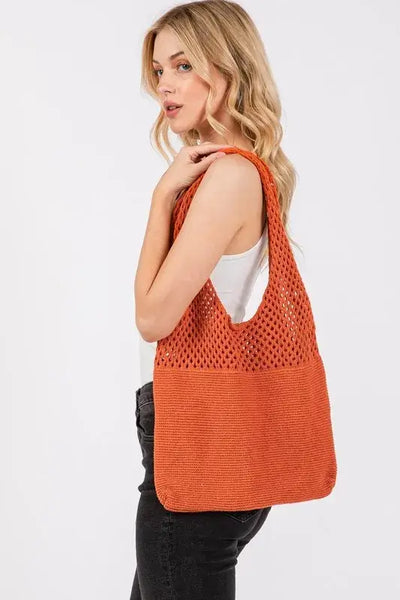 Fame Half Pointelle Knit Tote Bag