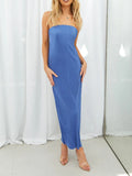 Lace-Up Back Tube Maxi Dress