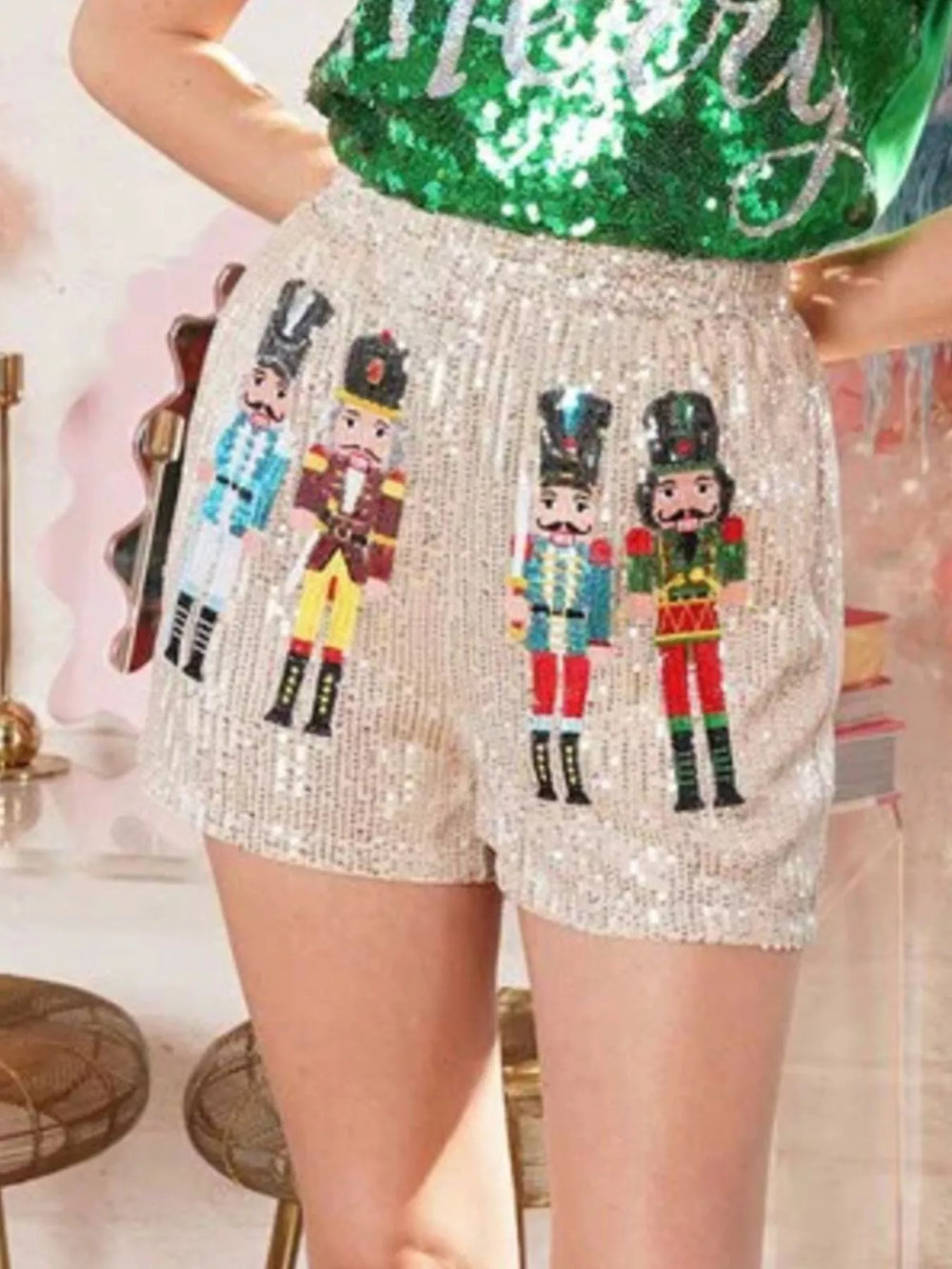 Christmas Sequined Nutcracker Shorts