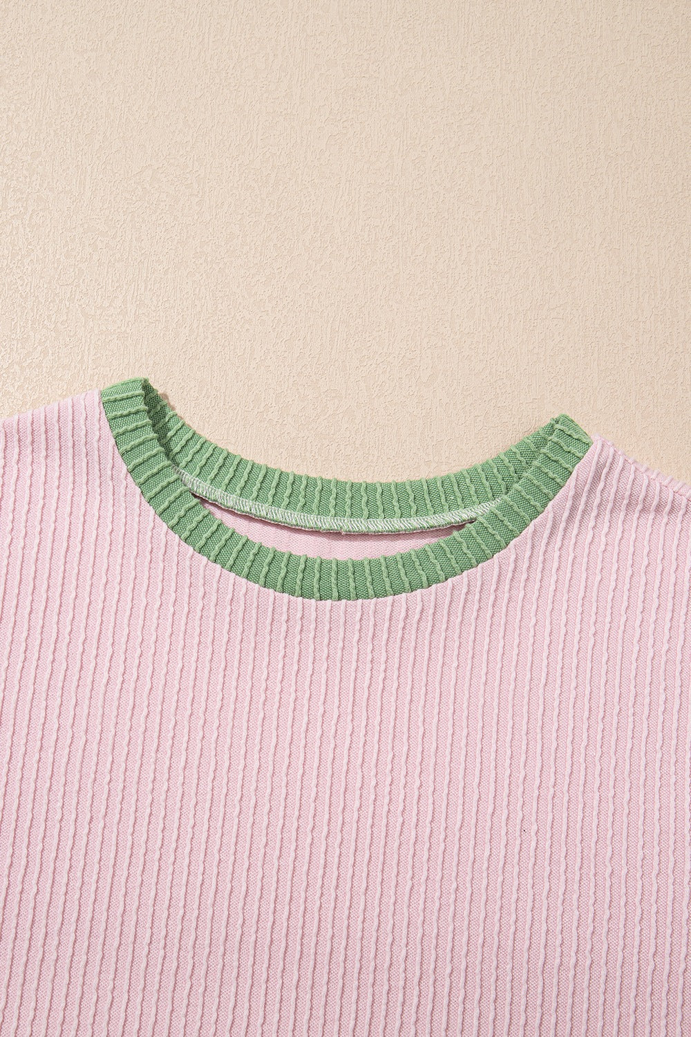 Contrast Trim Round Neck Cap Sleeve Top