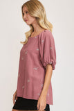 Umgee Full Size Linen Blend Ribbon Embroidered Top Plus Size