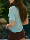 Notched Short Sleeve Knit Top