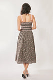 Davi & Dani Contrast Velvet Tape Smocking Bodice Midi Dress