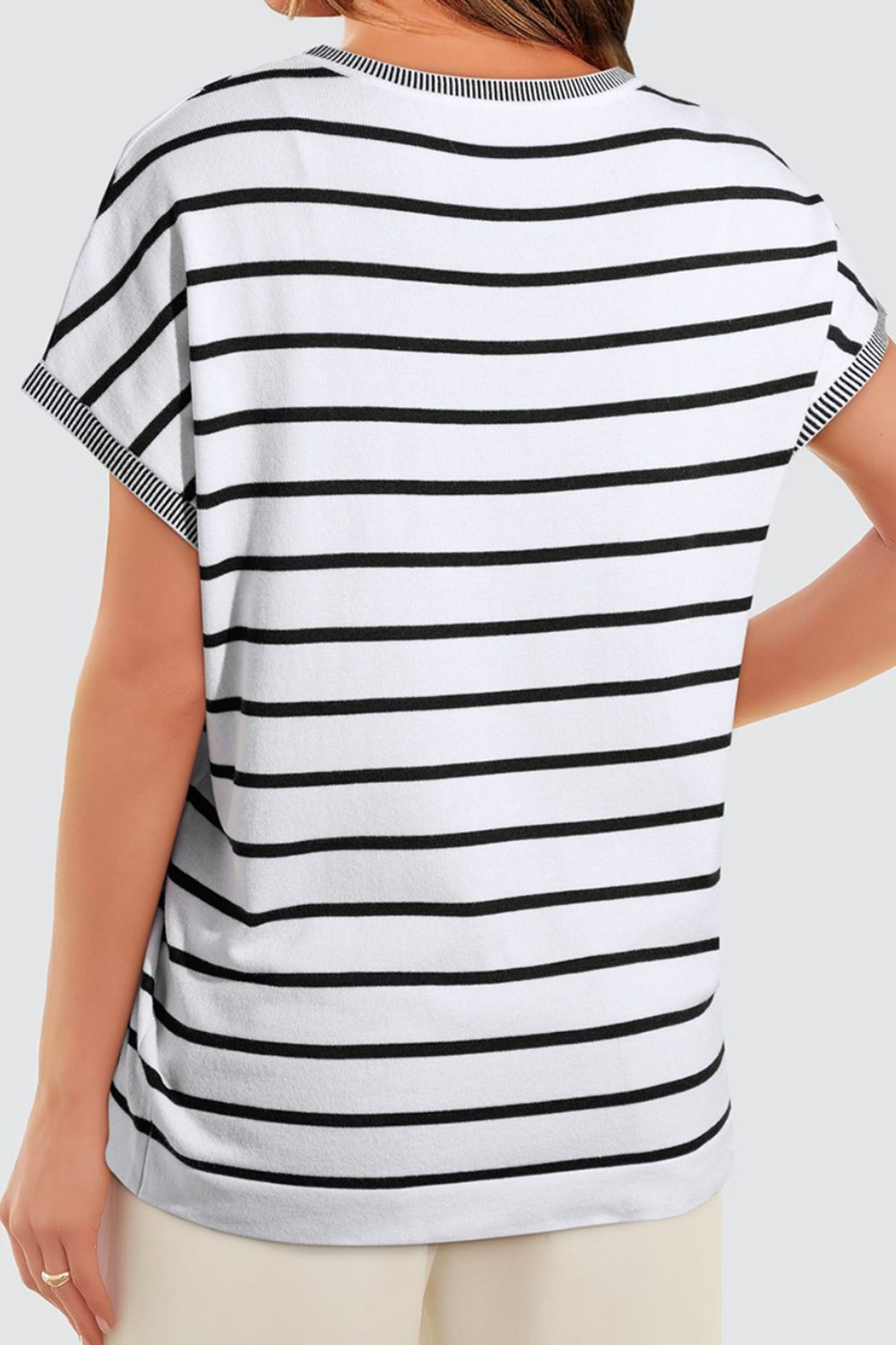 Striped Short Sleeve Knit Top