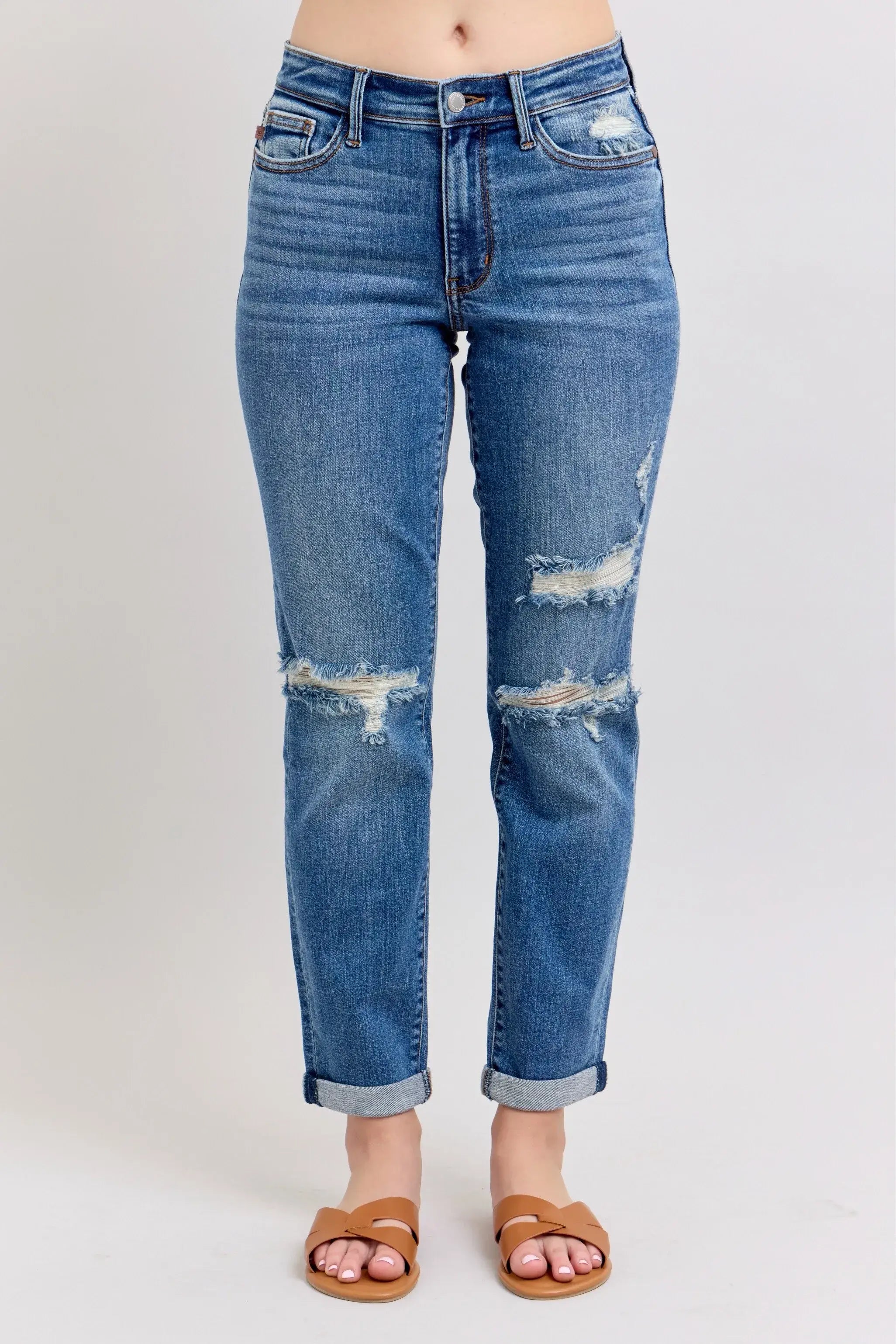 Judy Blue Full Size Mr Vintage Wash Boyfriend Fit W/ Destroy Jeans Plue Size