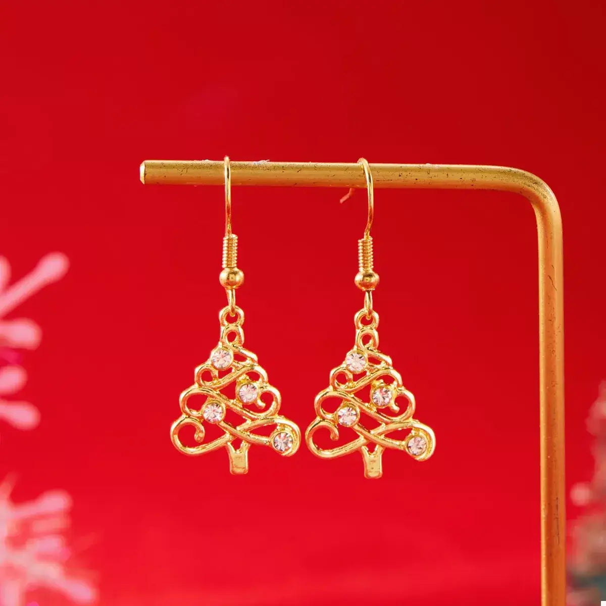 18K Gold-Plated Rhinestone Christmas Tree Dangle Earrings