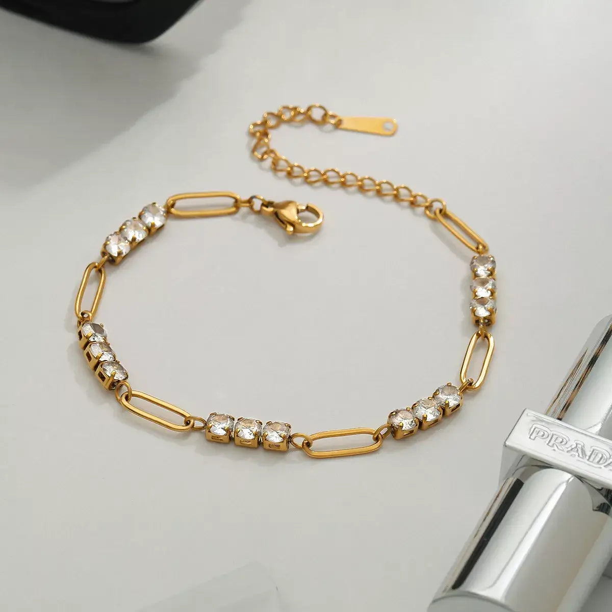 18K Gold-Plated Stainless Steel Rhinestone Chain Bracelet