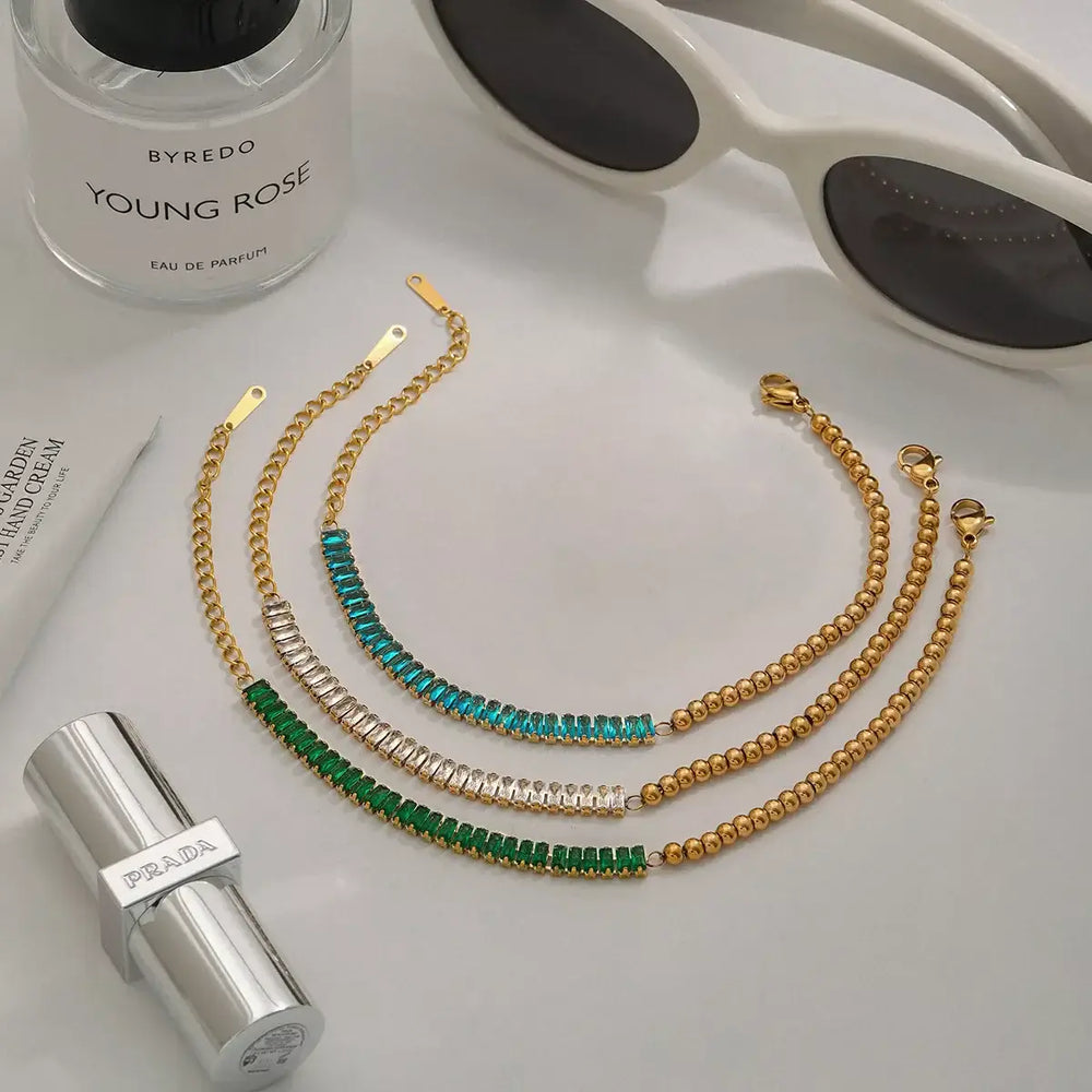 18K Gold-Plated Stainless Steel Rhinestone Chain Bracelet