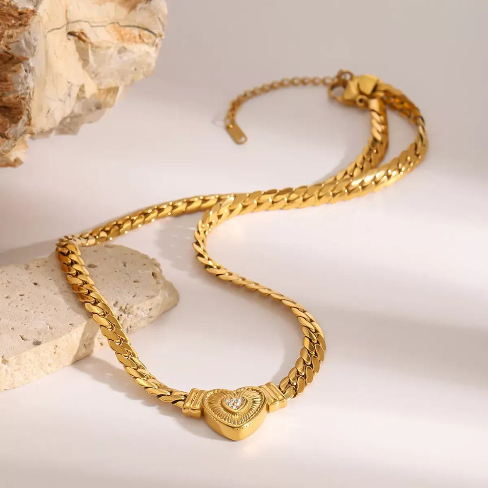 18K Gold-Plated Zircon Heart Necklace