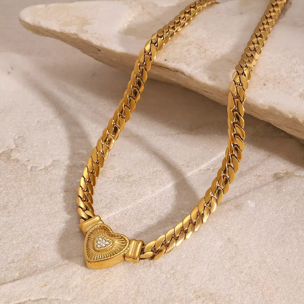 18K Gold-Plated Zircon Heart Necklace