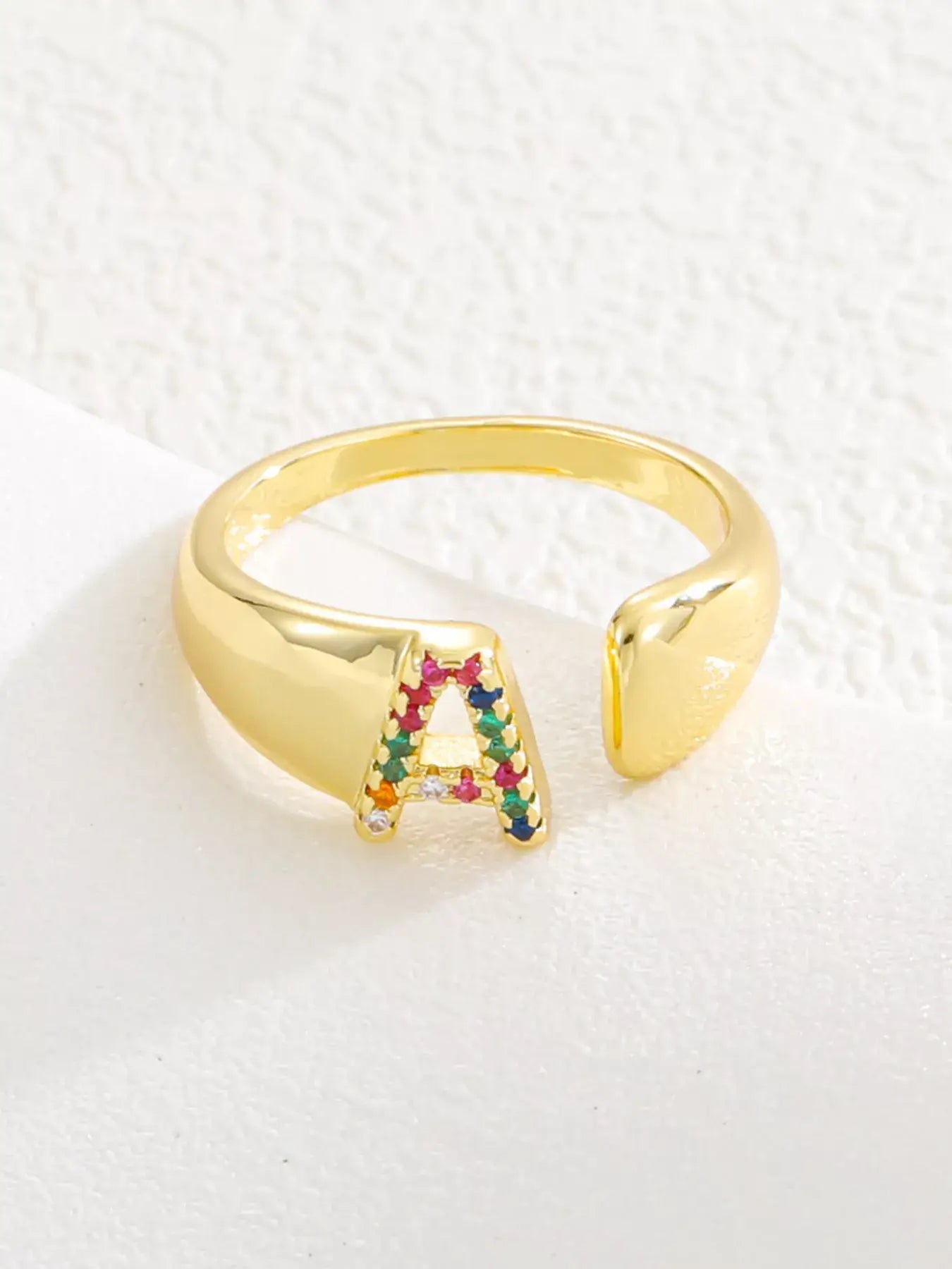 18K Gold-Plated Zircon Letter Ring | Elegant Jewelry
