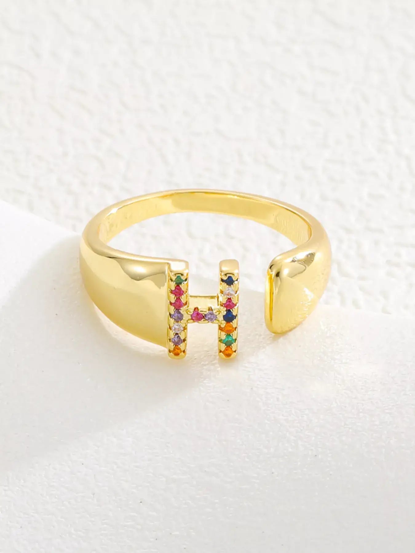 18K Gold-Plated Zircon Letter Ring | Elegant Jewelry