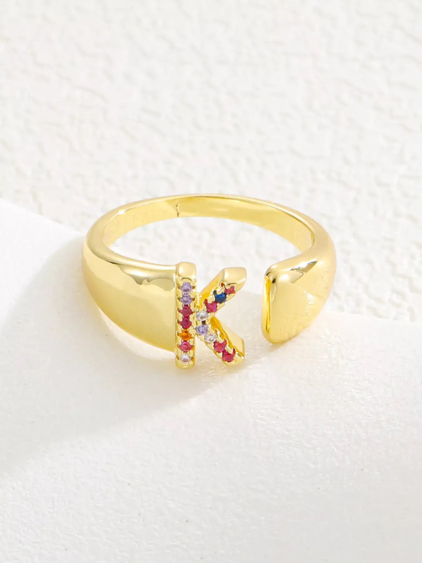 18K Gold-Plated Zircon Letter Ring | Elegant Jewelry