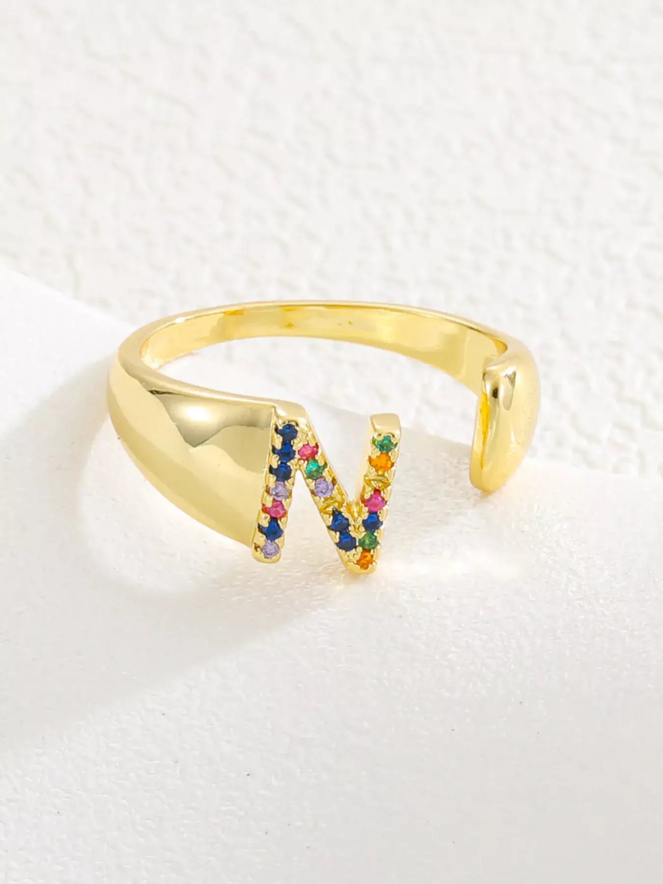 18K Gold-Plated Zircon Letter Ring | Elegant Jewelry