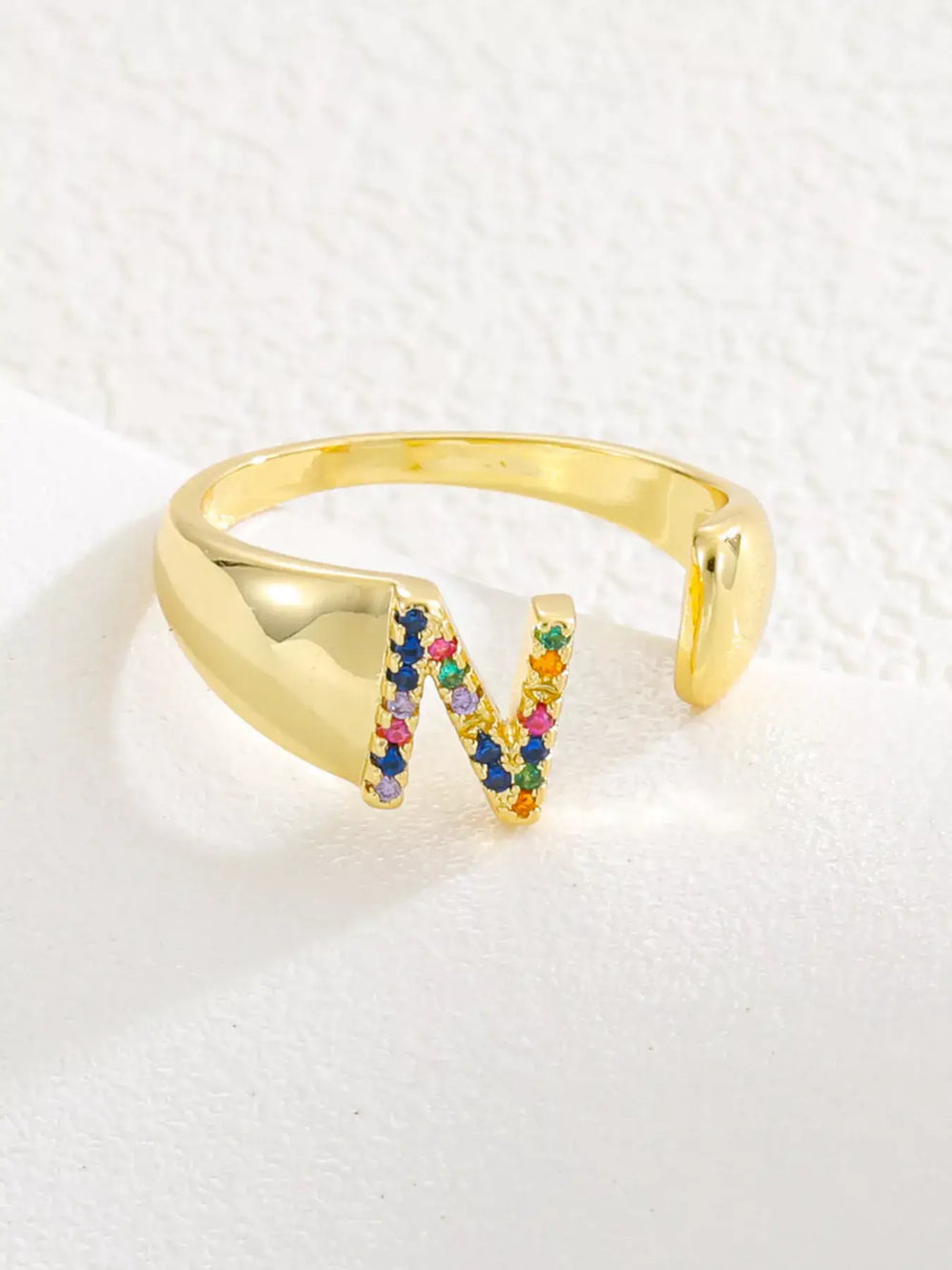 18K Gold-Plated Zircon Letter Ring | Elegant Jewelry