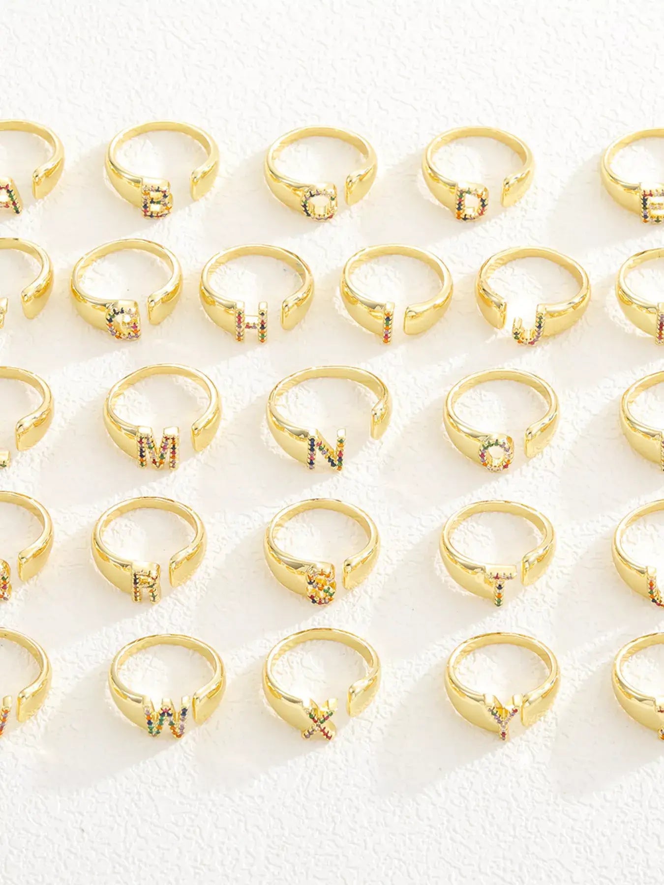 18K Gold-Plated Zircon Letter Ring | Elegant Jewelry