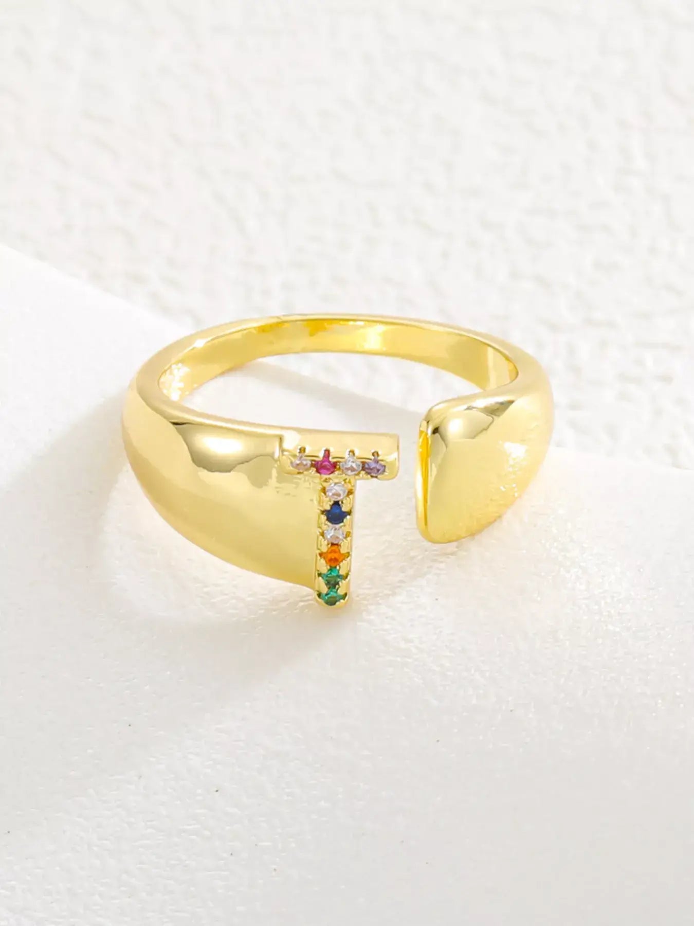 18K Gold-Plated Zircon Letter Ring | Elegant Jewelry