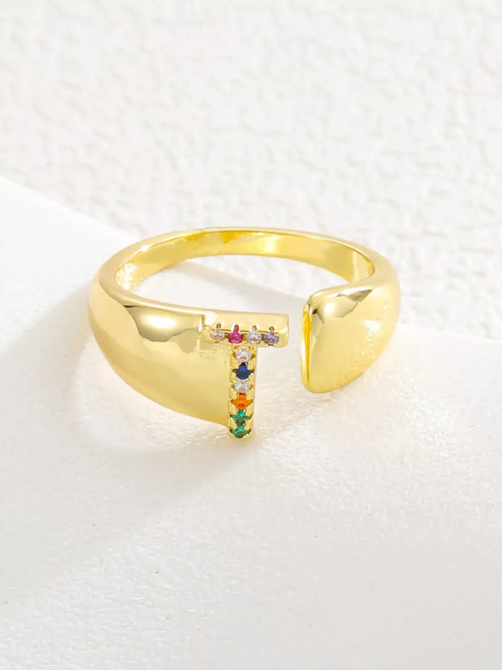 18K Gold-Plated Zircon Letter Ring | Elegant Jewelry