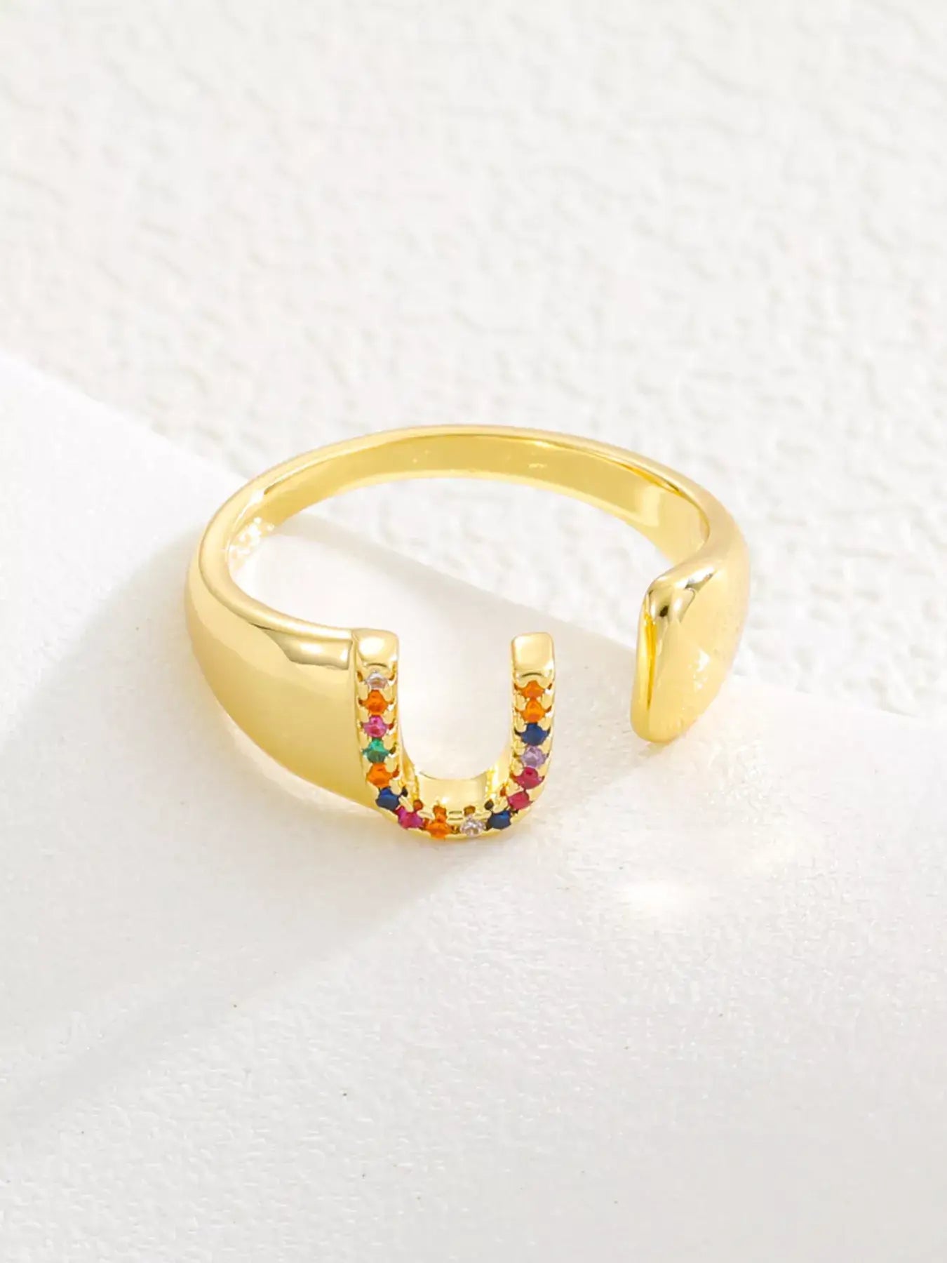18K Gold-Plated Zircon Letter Ring | Elegant Jewelry