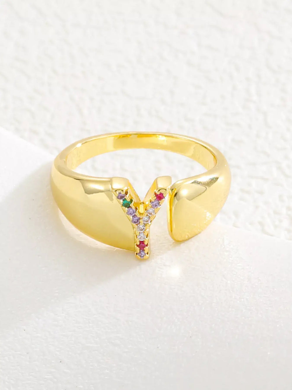 18K Gold-Plated Zircon Letter Ring | Elegant Jewelry