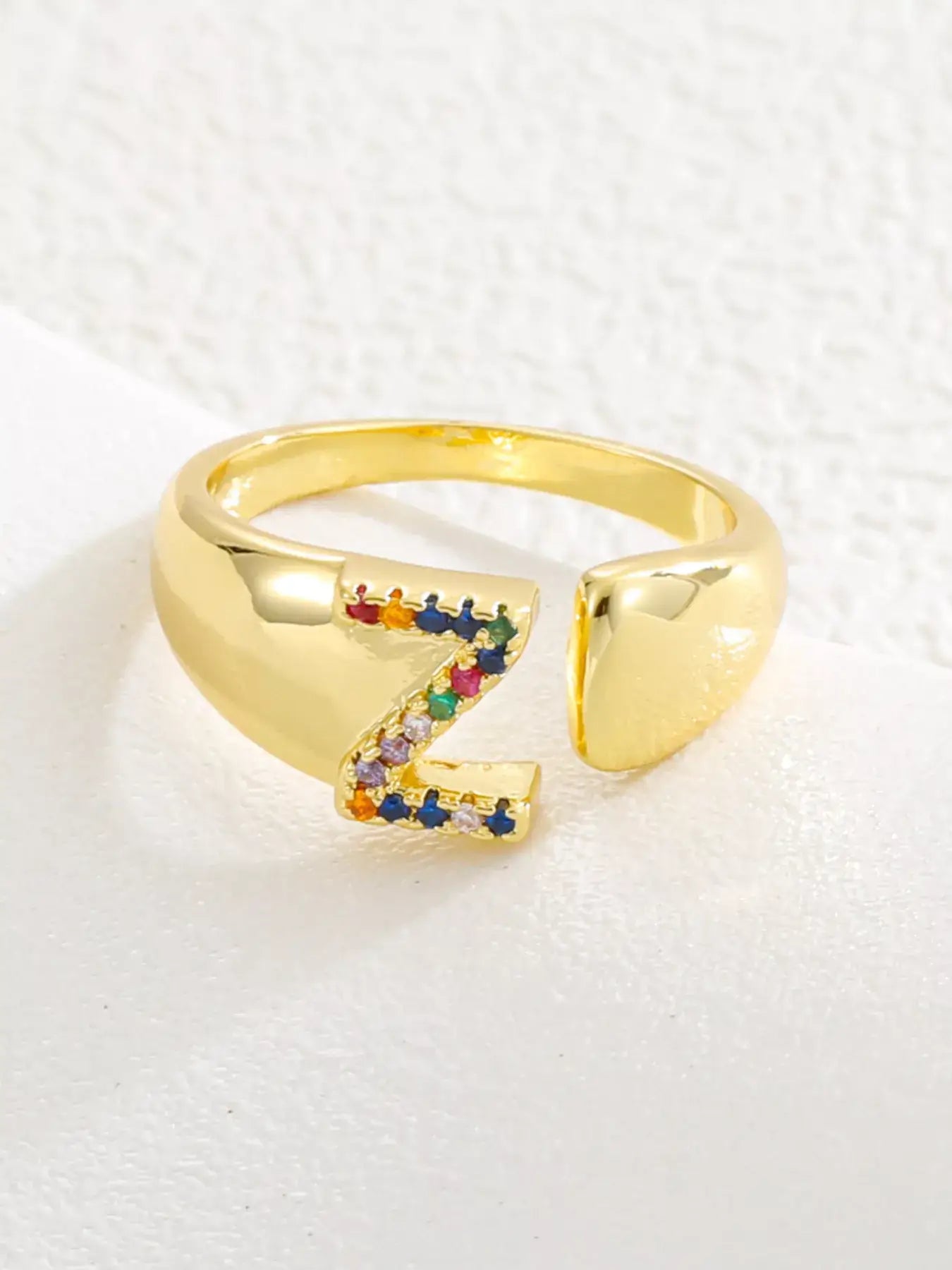 18K Gold-Plated Zircon Letter Ring | Elegant Jewelry