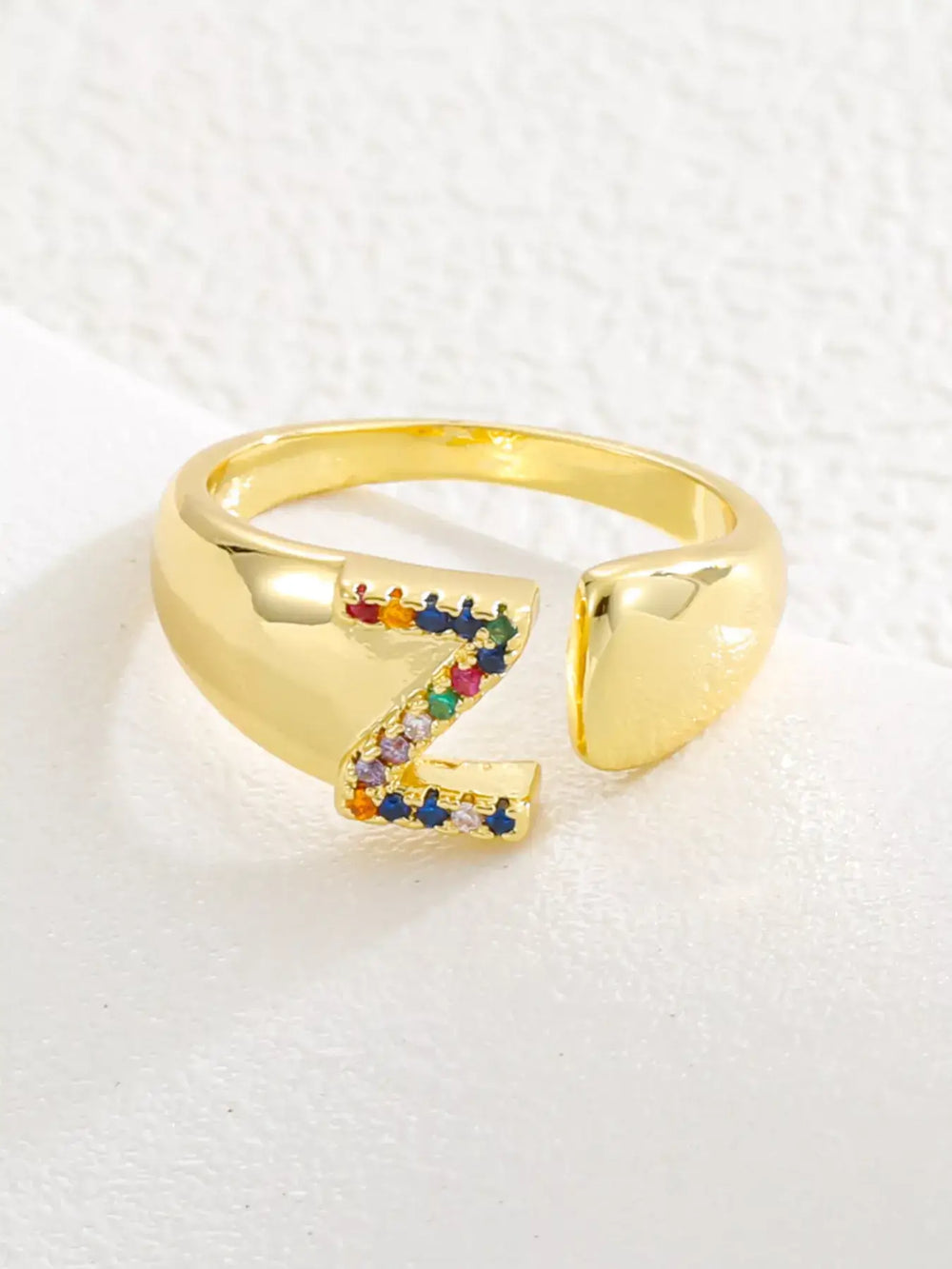 18K Gold-Plated Zircon Letter Ring | Elegant Jewelry