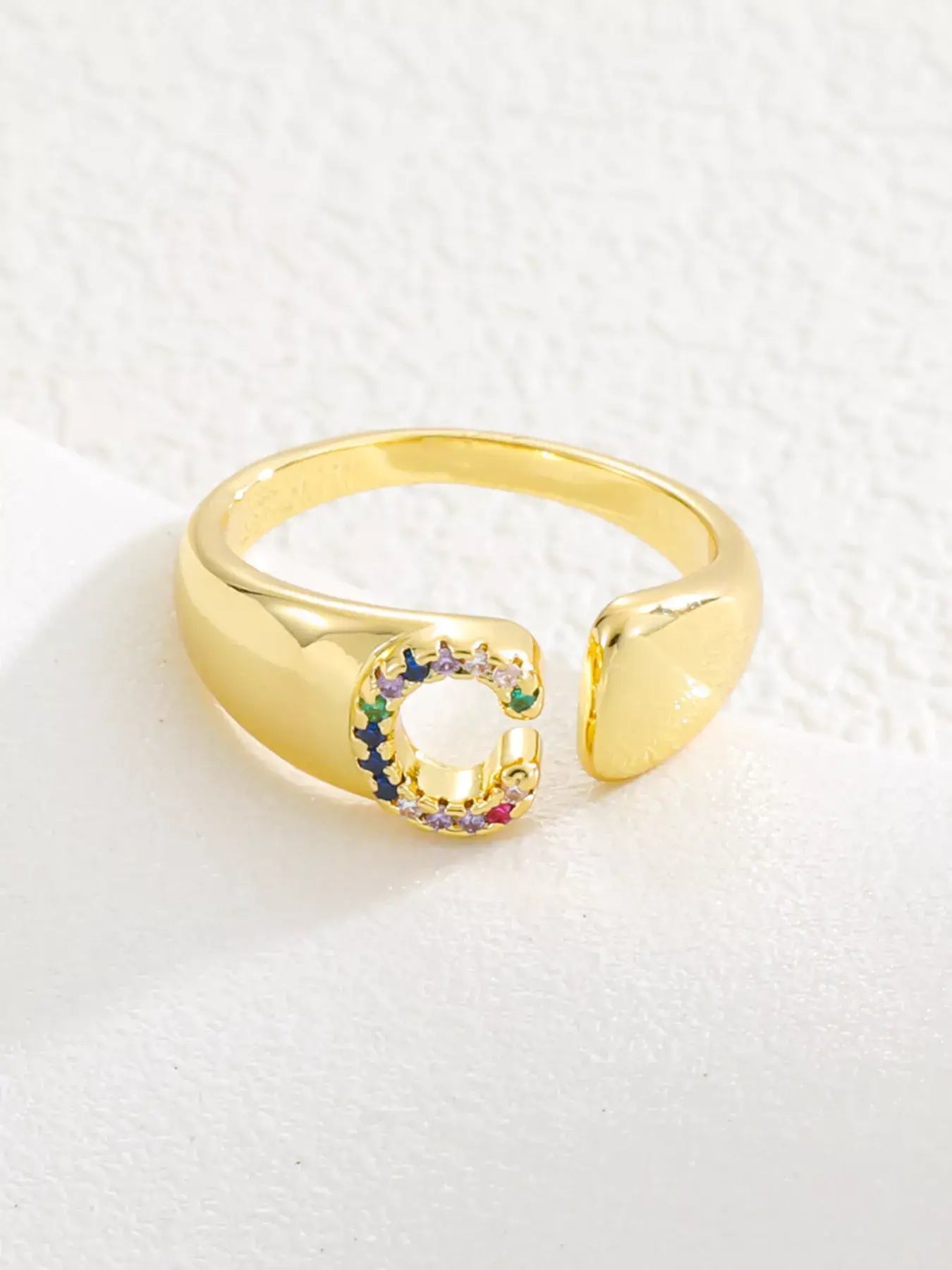 18K Gold-Plated Zircon Letter Ring | Elegant Jewelry