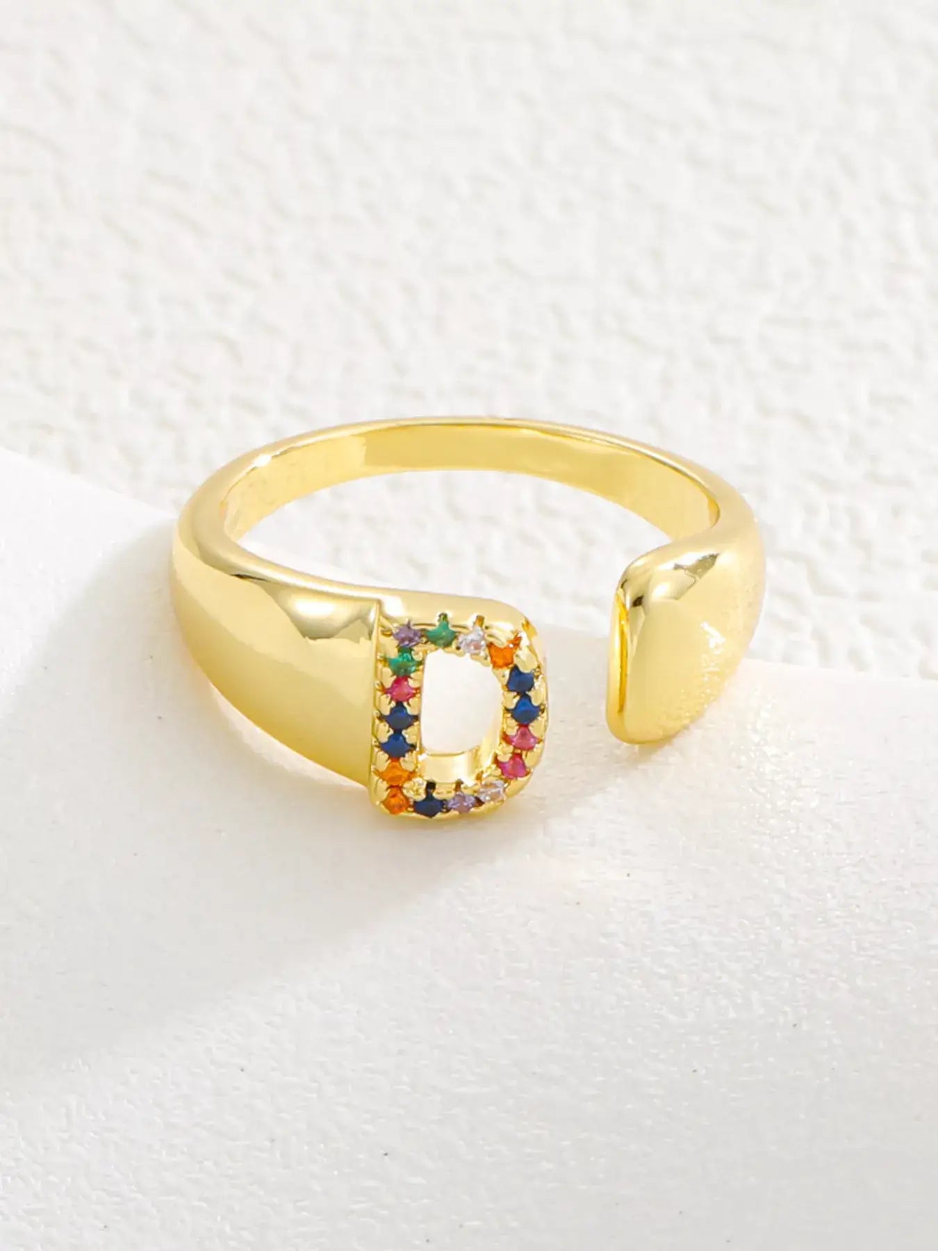 18K Gold-Plated Zircon Letter Ring | Elegant Jewelry