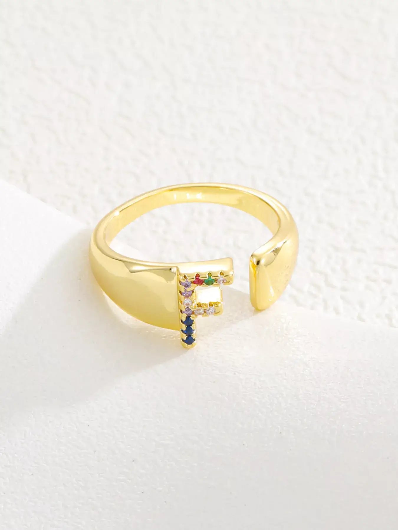 18K Gold-Plated Zircon Letter Ring | Elegant Jewelry