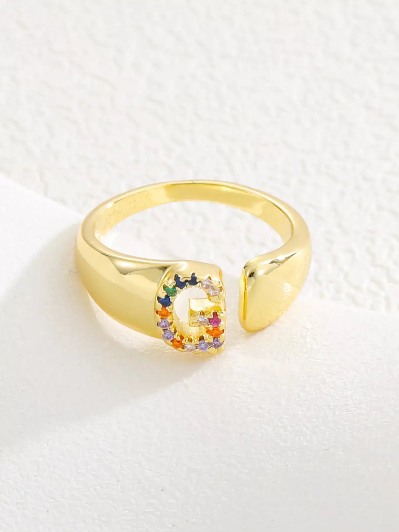 18K Gold-Plated Zircon Letter Ring | Elegant Jewelry