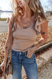 Ribbed Knit Ruffled Cap Sleeve Slim Fit Top